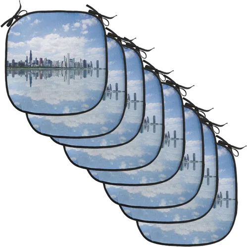 Vista 47 de Lunarable USA Chair Cushion Pad, American Cities Skylines Metropolis Architecture Sketch Style Hand Drawn Art Print, Seat Padding for Kitchen &