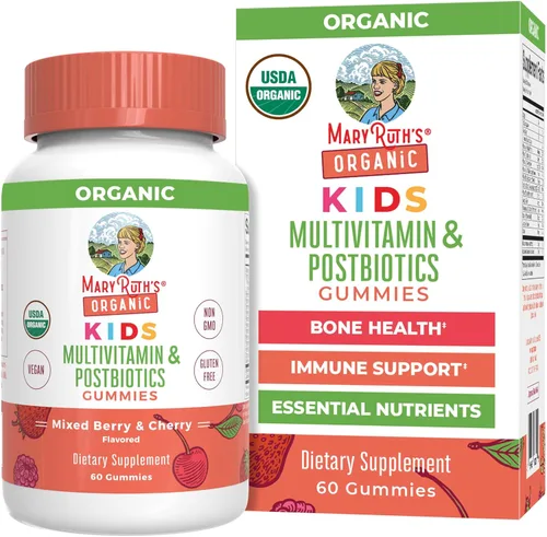 Vitaminas para niños de MaryRuth's | USDA Organic | Gomitas multivitamínicas + postbióticos para mayores de 4 años | Multivitamínico para niños con