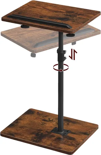 Vista 11 de MAHANCRIS - Mesa de bandeja para TV, mesa de bandeja para el apoyabrazos del sofá, mesa auxiliar ajustable en altura con giro de 360°, mesa lateral