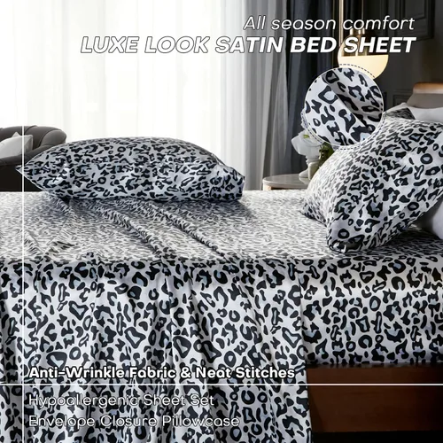 Vista 4 de Satin Sheet Set Cal King Size,Extra Deep Pocket Cal King Sheet Set Cooling,4 Piece Sheet Set Breathable and Cooling,Soft&Wrinkle Free