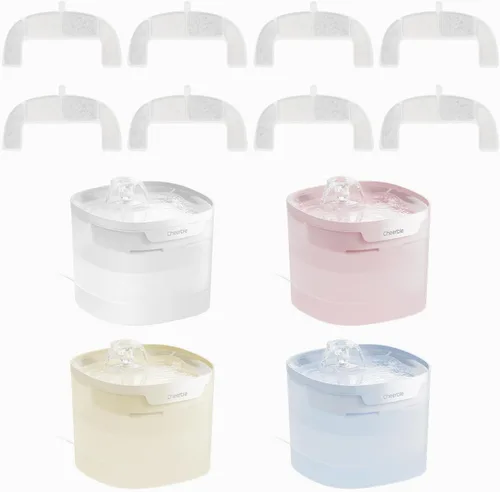 Vista 9 de Fuente de agua para gatos sin bomba Cheerble, fuente automática para mascotas de 2 litros/67 oz, fuente de gato Elfin E1 Lite para beber, tecnología