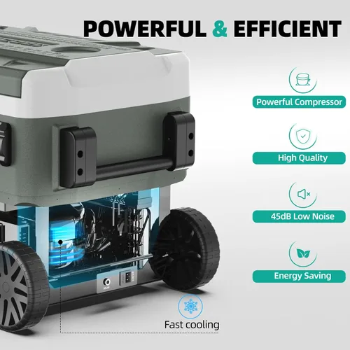 Vista 2 de Alpicool Refrigerador portátil para automóvil, refrigerador de 12 voltios con rueda, refrigerador de automóvil de 42 cuartos de galón, control