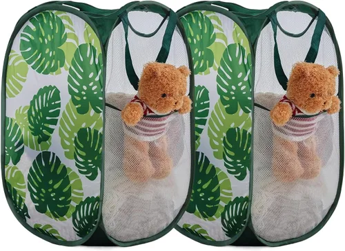 Vista 8 de TECHMILLY Cesta plegable de malla para la ropa sucia con asas resistentes y bolsillo lateral, cestas plegables portátiles para ropa para dormitorio