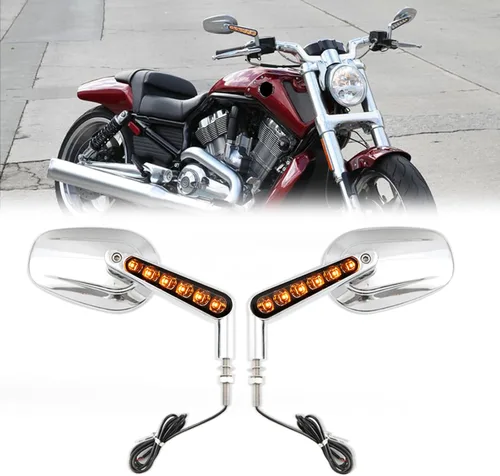 DREAMIZER Espejos retrovisores para motocicleta con luz intermitente de 0.315 in, compatible con V-ROD Vrod Muscle VRSCF '09-'17, cromado