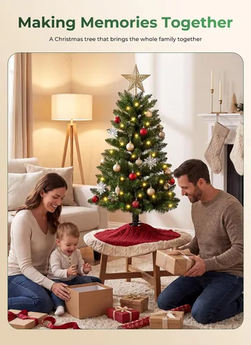 Vista 8 de Árbol de Navidad artificial pequeño de 3 pies, mini árbol de mesa Pequeño árbol de Navidad con luces, funciona con pilas, base estable, decoración