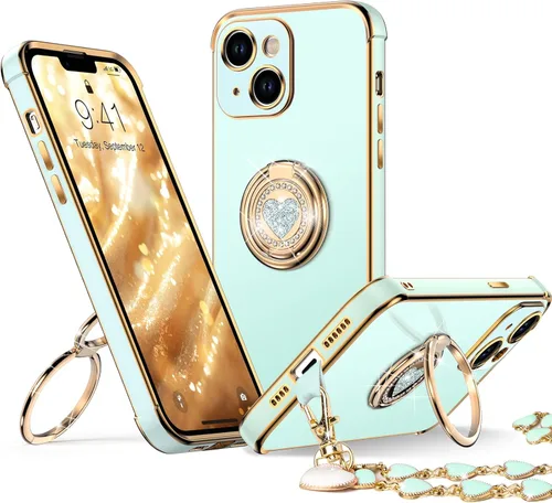 Vista 29 de XYZ Funda para iPhone 12 con Soporte, Funda para Teléfono con Soporte de Doble Anillo, Funda Protectora de Lujo Brillante para Mujeres y Niñas