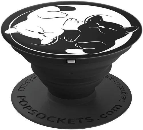 Vista 4 de Lindo diseño de gatos Yin Yang con fondo blanco y negro PopSockets PopGrip: agarre intercambiable para teléfonos y tabletas PopSockets PopGrip
