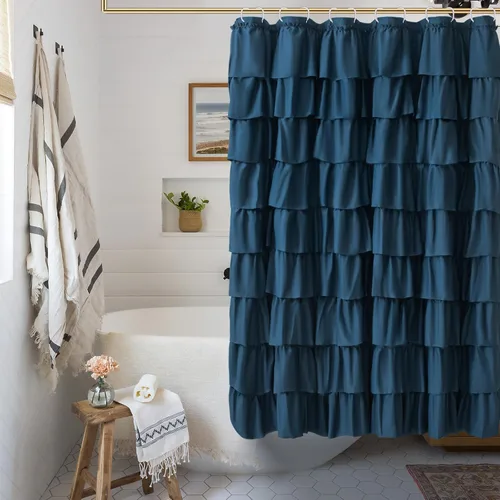 Vista 19 de Cortina de ducha con volantes beige para baño, 36 x 72 pulgadas