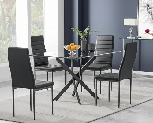Vista 2 de Mesa de comedor de vidrio templado con patas de metal negro, mesa de cocina rectangular moderna de 47 pulgadas para comedor y cocina