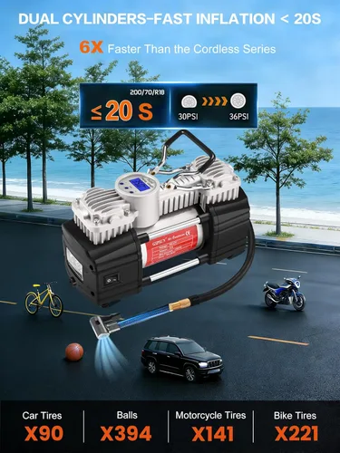Vista 2 de GSPSCN Inflado 6 veces más rápido, bomba de compresor de aire portátil de 12 V, pantalla digital, inflador de neumáticos con linterna LED, bomba