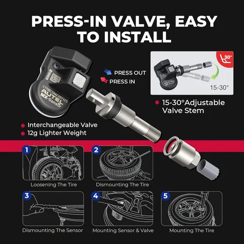Vista 7 de Autel Sensores TPMS MX-Sensor 2 en 1 (315 MHz + 433 MHz), sensores TPMS programables universales a presión de neumáticos 100% trabajo clonable