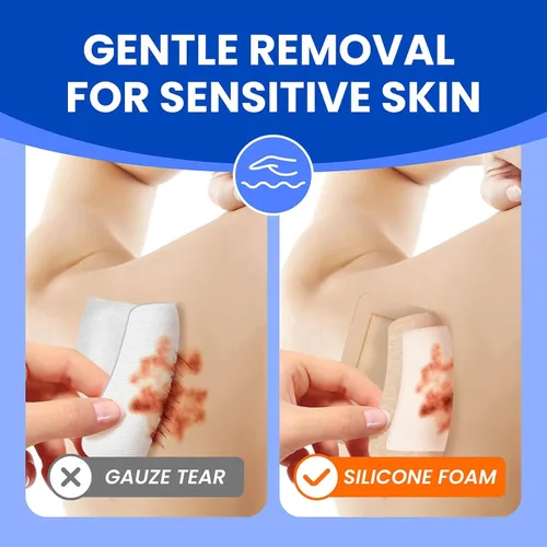 Vista 5 de Vendajes grandes impermeables de 6 x 6 pulgadas de espuma de silicona para cuidado de heridas de piel sensible, almohadilla cohesiva adhesiva