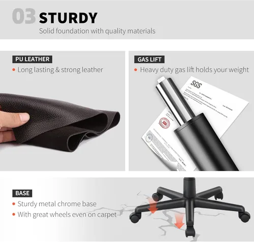 Vista 6 de HOMCOM Silla de oficina con respaldo alto, silla de escritorio ejecutiva de piel sintética, altura ajustable, cómodo soporte lumbar, ruedas