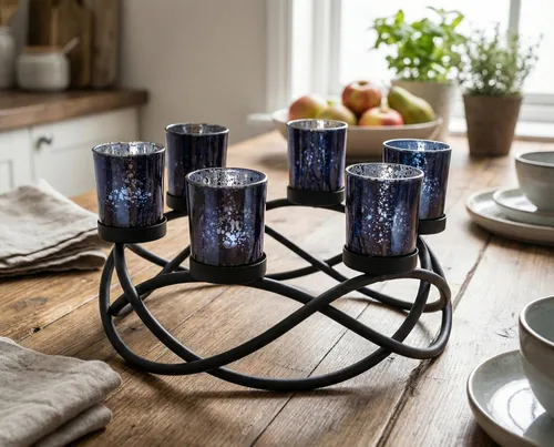 Seraphic Portavelas de Halloween Decoración de Centro de Mesa – Portavelas de Hierro Metal Negro de 6 Copas para Velas Votivas y de Té para Mesa