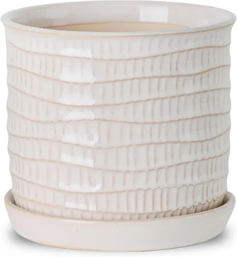 Vista 13 de Maceta de 5.8 pulgadas: Maceta de cerámica con orificio de drenaje y platillo para plantas de interior y exterior - Maceta con bandeja adherida