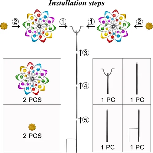 Vista 5 de Viveta Girasol Molinillo de Viento, Molinillo de Viento de Metal de 56" con Estaca, Molinillos de Viento para Decoración de Patio y Jardín
