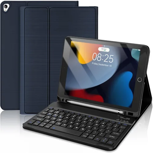 Vista 11 de Funda con teclado táctil para iPad de 9ª/8ª/7ª generación de 10.2 pulgadas, Pro 10.5, Air 3ª generación, funda inteligente con soporte para lápices