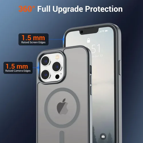 Vista 897 de SUPFINE - Funda magnética para iPhone 13 Pro Max (compatible con MagSafe), (protección contra caídas de grado militar de 10 pies), delgada, Negro