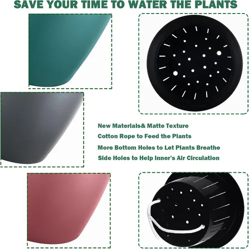 Vista 5 de Planterhoma Macetas de riego automático de 5 pulgadas para plantas de interior, 6 paquetes de macetas de violeta africana con indicador, maceta