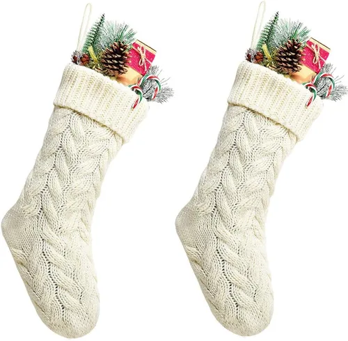Vista 10 de Medias de Navidad, 18 pulgadas, calcetines de punto trenzado azul para decoración de Navidad, paquete de 2