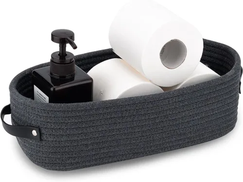 Vista 10 de Cesta pequeña tejida de cuerda de algodón para papel higiénico, cestas para organizar, cesta decorativa para decoración boho, pequeña cesta de Blanco
