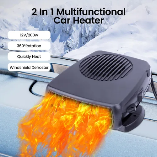 Vista 3 de 12V Car Heater,200W Portable Windshield Defogger and Defroster Fast Heating & Cooling Fans with Cigarette Lighter Plug(Black)
