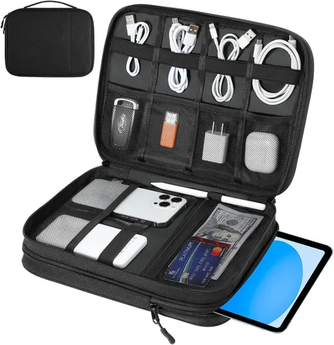 Dadanism Funda organizadora de viaje para electrónica, organizador de cables de doble capa, bolsa de almacenamiento todo en uno para cable, cable,