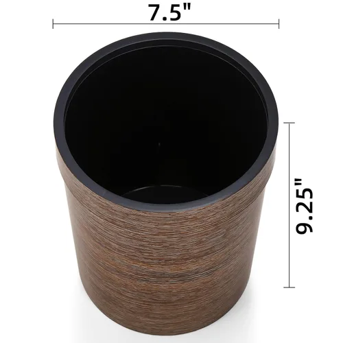 Vista 2 de Hipsteen - Paquete de 3 cubos de basura pequeños vintage, de plástico redondo de 1.7 galones, cubo de basura de grano de madera con anillo superior