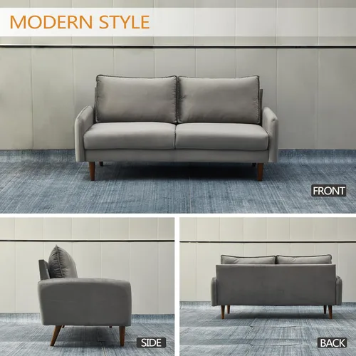 Vista 17 de INSTORY Sofá de terciopelo Sofá moderno de mediados de siglo con patas de madera para sala de estar - Beige