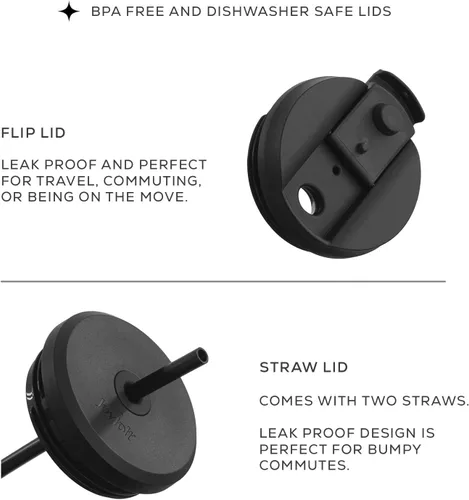 Vista 5 de JoyJolt Vaso aislado al vacío de 24 onzas con tapa y popote (2 de cada uno) vaso de acero inoxidable de doble pared al vacío, con forro de cobre