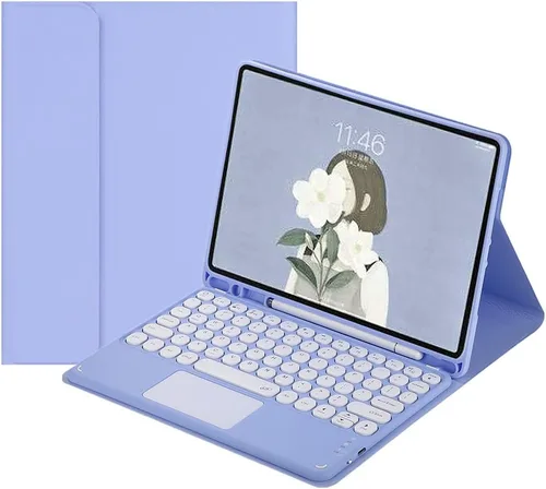 Vista 7 de Funda de teclado para iPad 6ª/5ª generación, Air/Air 2/Pro 9.7 pulgadas Funda con lindas teclas redondas color caramelo teclado con touchpad (Negro)