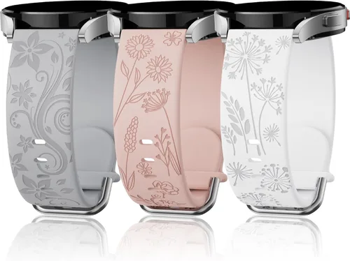 Vista 8 de Flower Engraved Bands Compatible with Samsung Galaxy Watch 7/ FE/ 6/5/ 4/ Active 2 40mm 44mm/ 5 Pro 45mm/ Watch 6/4 Classic 43mm 47mm 42mm 46mm, 3