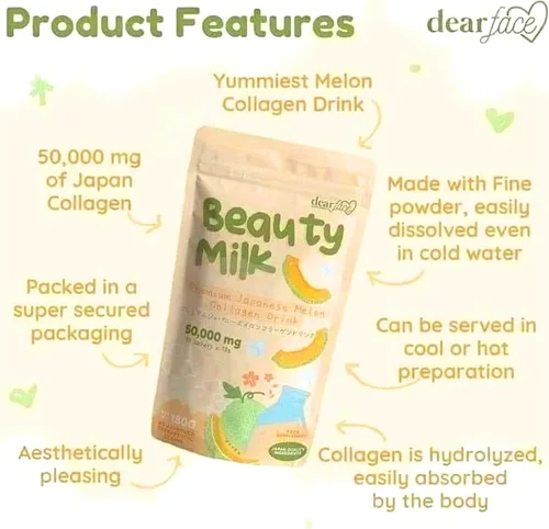 Vista 4 de Beauty Milk Japanese Collagen MELON Drink - 50,000mg Hydrolyzed Collagen, 6.3 Ounce (Pack of 1)