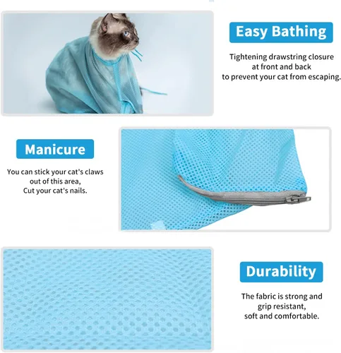 Vista 5 de Riyanon Bolsa de baño para gatos, bolsa de lavado para gatos, bolsa de ducha ajustable multifuncional transpirable, bolsa de aseo para gatos