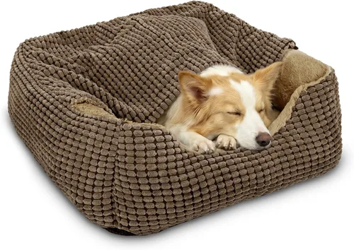 Vista 11 de GASUR Camas para perros pequeños, medianos y grandes con cueva de cubierta, cama rectangular con capucha para cachorros con manta, acogedoras camas
