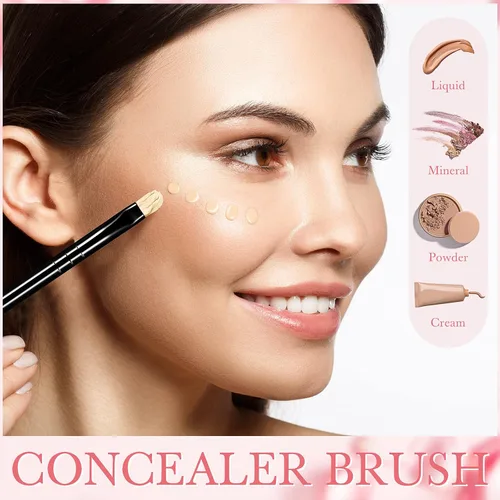 Vista 3 de Patelai 48 brochas de maquillaje planas, pinceles para corrector de labios planos, pequeños cepillos portátiles para cejas, corrector de cejas Negro