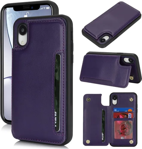 Vista 32 de iCoverCase Compatible con Funda para iPhone XR con Tarjetero, Funda de Teléfono Tipo Cartera para Hombres y Mujeres con Bloqueo RFID de Piel Beige