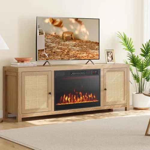 Vista 9 de COSTWAY - Chimenea eléctrica de inserción de 23 pulgadas, calefactor de chimenea de 750 W/1500 W con control remoto, color y brillo de llama