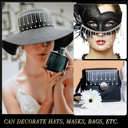 Vista 4 de Sureio Borde de flecos de diamantes de imitación de 2 yardas, borde de borla de diamantes de imitación plateados, cadena de cristal de diamante