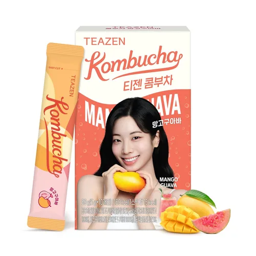 Vista 32 de TEAZEN Té de mango y guayaba y kombucha, mezcla de bebida hidratante, sin azúcar, probióticos vivos y prebióticos, 30 palitos, 5.29 onzas