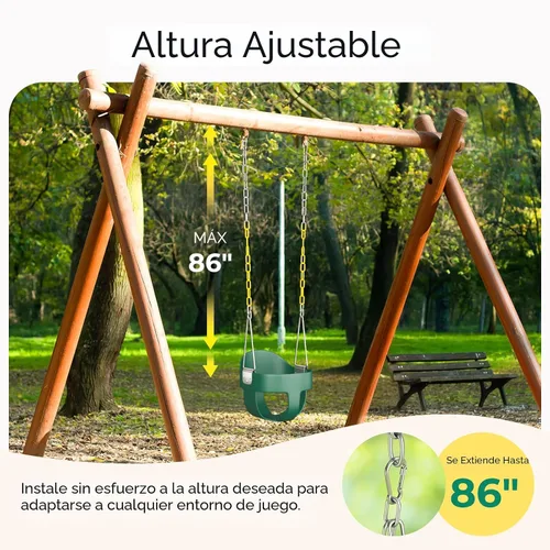 Vista 7 de DECORLIFE Asiento de columpio para niños pequeños, columpio para bebé al aire libre con cadenas recubiertas, silla de columpio de cubo completo