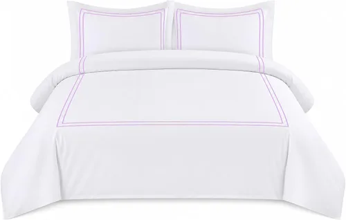 Vista 26 de BedDecor Lujoso juego de funda de edredón de algodón egipcio de 400 hilos, 1 pieza con hermoso bordado de 2 rayas