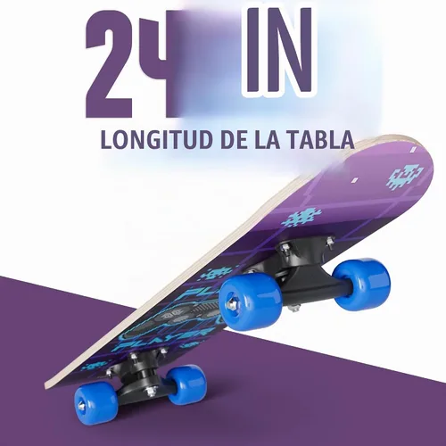 Vista 5 de Mini patineta completa de 24 pulgadas Madera de arce Rodamientos ABEC 7 Cubierta cóncava de doble patada Monopatín para niños, monopatín