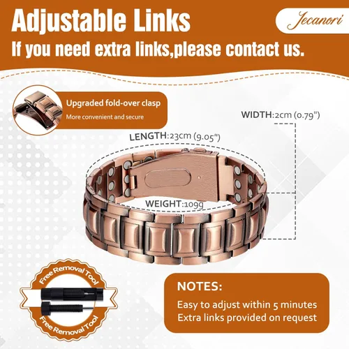 Vista 6 de Jecanori Pulseras de cobre para hombres, pulseras magnéticas para hombres con imanes de fuerza, Titanio, No es una piedra preciosa