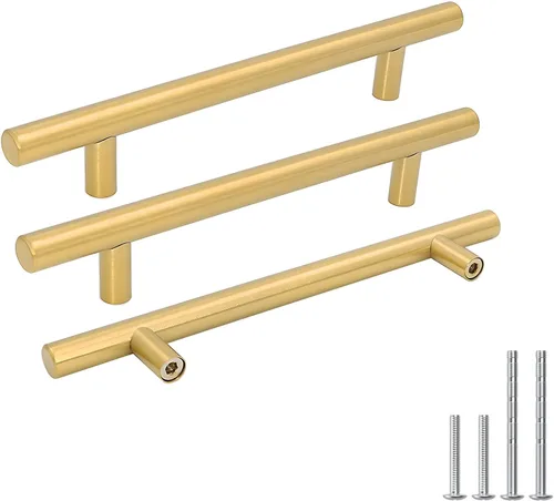 Vista 21 de Goldenwarm Tiradores de cajón de latón cepillado manijas de gabinete de oro - BSS-64-10