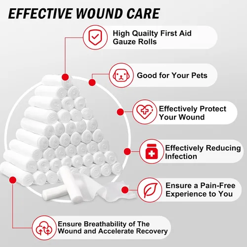 Vista 5 de DMSKY 60 paquetes de rollos de gasa, 5 cm x 3.74 metros, gasa laminada transpirable envuelta individualmente, suministros premium de primeros