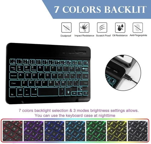 Vista 6 de Funda para teclado Galaxy Tab A 8.0 2019 [SM-T290, SM-T295 retroiluminado], teclado inalámbrico desmontable con funda protectora para Samsung Galaxy