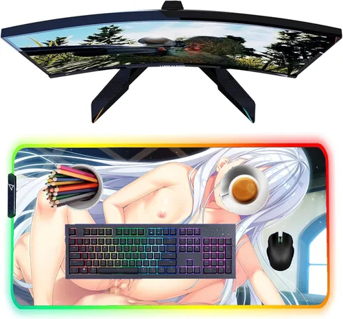 Anime Girl Sexy Butt Game Mouse Pad RGB Mat Gaming Accessories Gamer Keyboard Computer Desk Mause Ped LED Light Mouse Mats XXL 27.55 inch x12 inch
