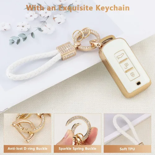 Vista 4 de PIFOOG Funda para llavero Mitsubishi, accesorios Outlander Lancer Mirage, carcasa protectora para llaves de coche, cubierta completa, llavero