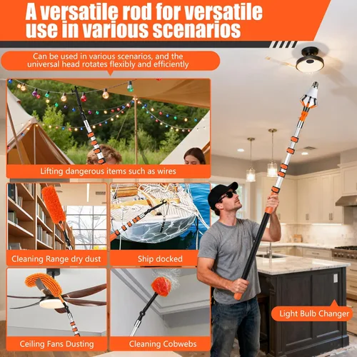 Vista 2 de Plumeros de telaraña de techos altos de 30 pies para kit de limpieza con Naranja